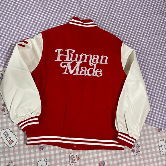 Human Made Heart Embroidered Leather Sleeves Baseball Jacket - Picture 9 of 9